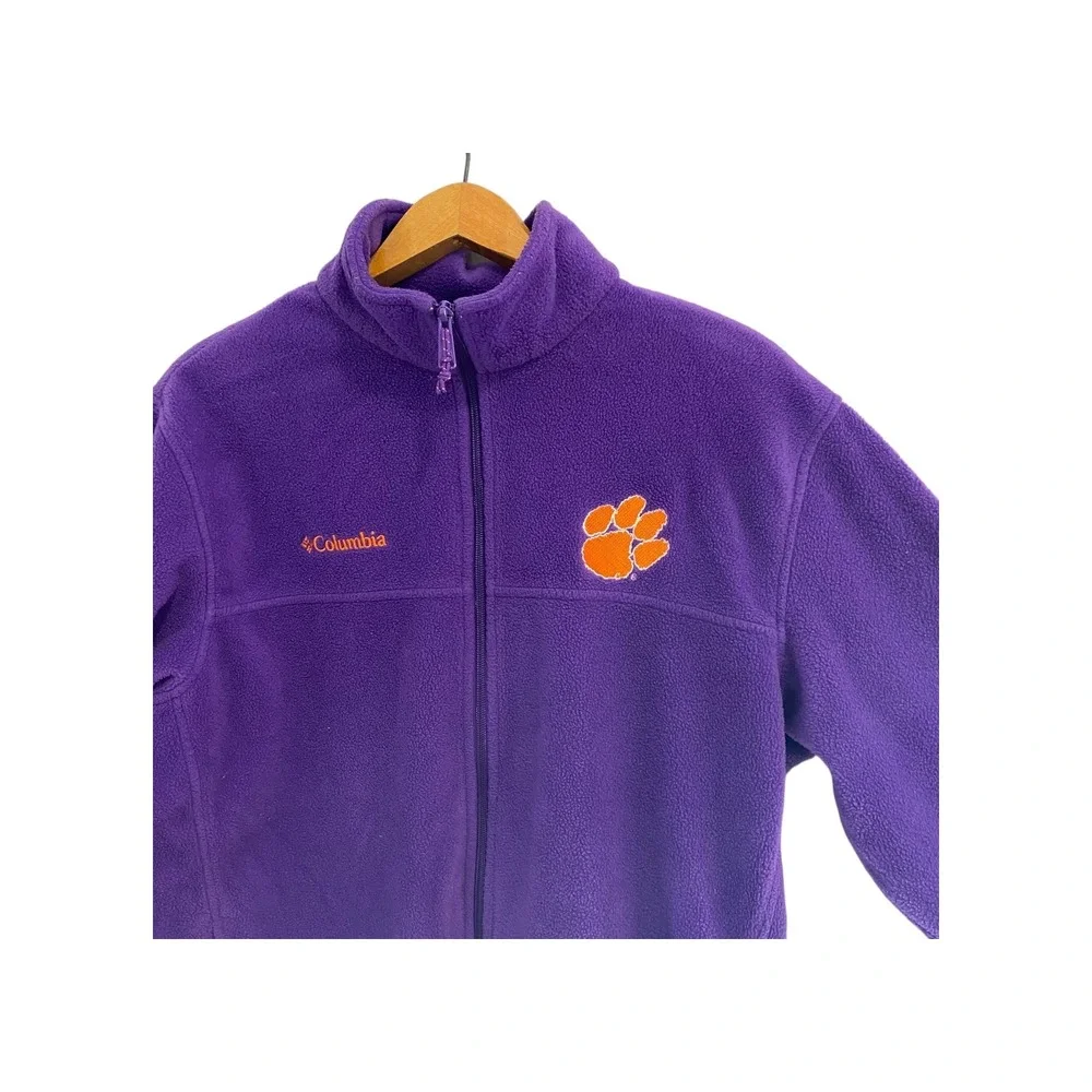 Columbia Fleece Jacket Purple Clemson Tigers Embroidered Full Zip Size‎ L